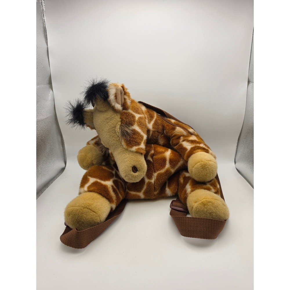 Aurora Plush Giraffe Backpack Brown Spotted Faux Fur Adjustable Straps Novelty